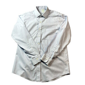 Brooks Brothers Shirt Mens 16 34 Blue Striped 100% Supima Cotton Non Iron